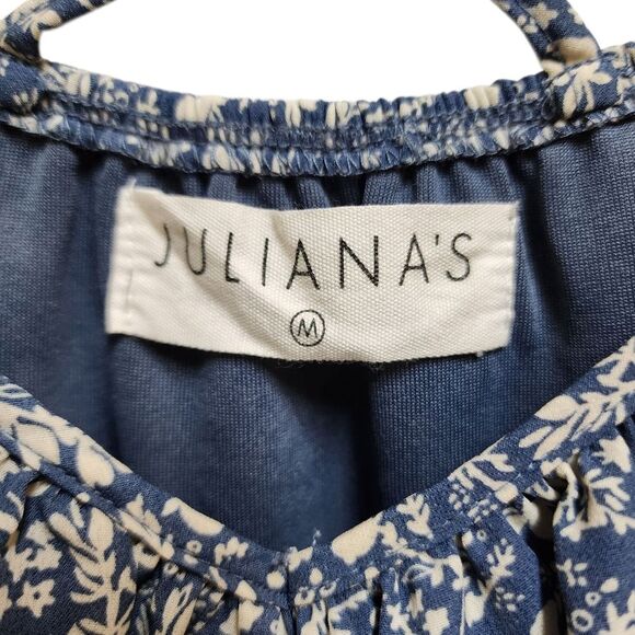 Julianas Dress M Blue Floral Ruffle Cold Shoulder Strappy Babydoll Y2K Fairycore - Picture 11 of 12